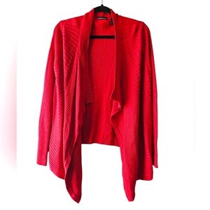 Moda International Red Longsleeve Sweater Cardigan Flowy Lapels Top Asymmetrical